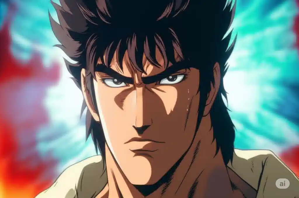 新作アニメ「北斗の拳 -FIST OF THE NORTH STAR-」のアイキャッチ画像。鋭い眼差しでこちらを見つめる主人公ケンシロウのアップ。