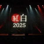 2025年の紅白歌合戦の開幕を待つ、スポットライトに照らされた豪華で誰もいないステージ。発表への期待感を象徴している。